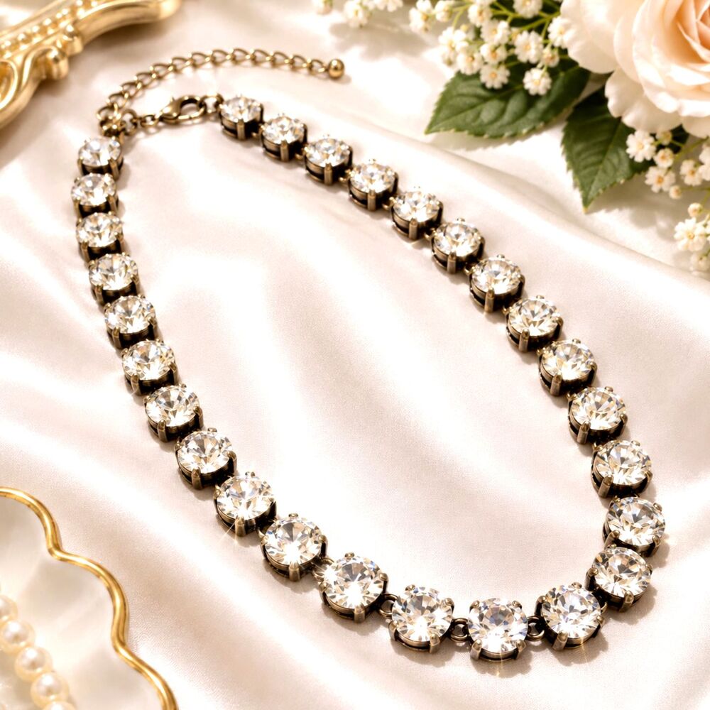 J. Crew Gold Tone Rhinestone Statement Necklace 16" 10mm Sparkle Signed